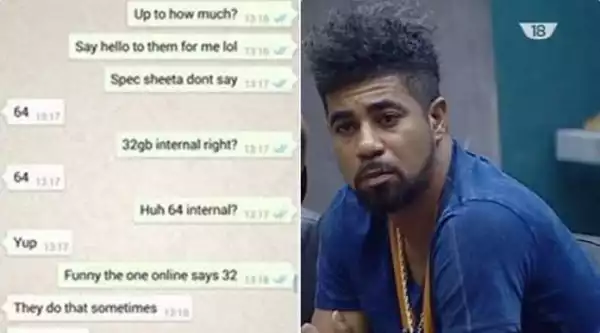 #BBNaija: Whatsapp Chat Between Thin Tall Tony & His Wife Surfaces Online After He Got Evicted (PHOTO)